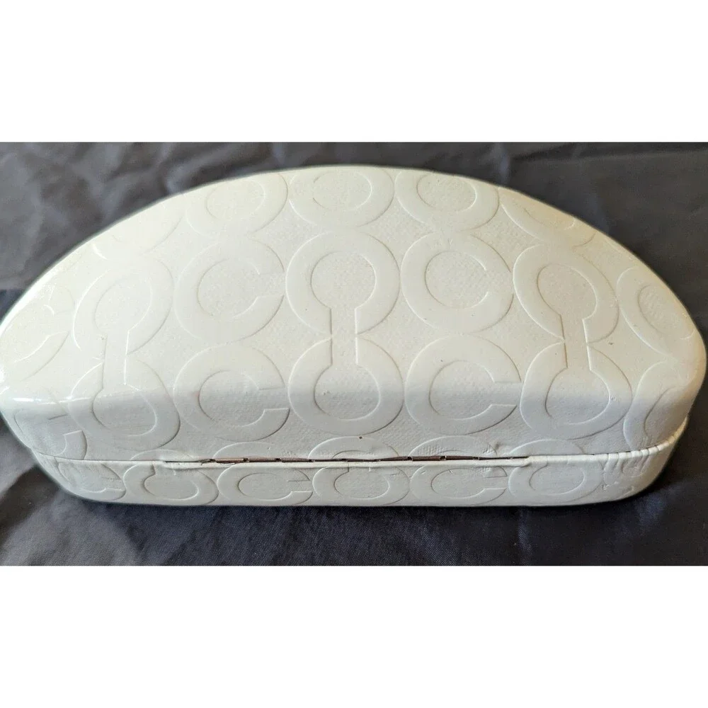 Coach Signature C Embossed Clamshell Eyeglass Case White / Cream Brown Interior
